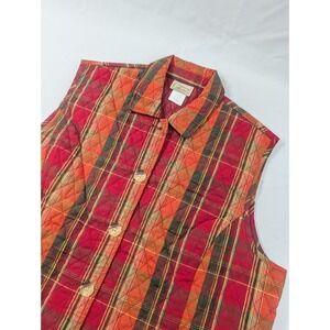 Vintage Company Collection Women's  Red Plaid Quilted Vest‎ Snap Front XL